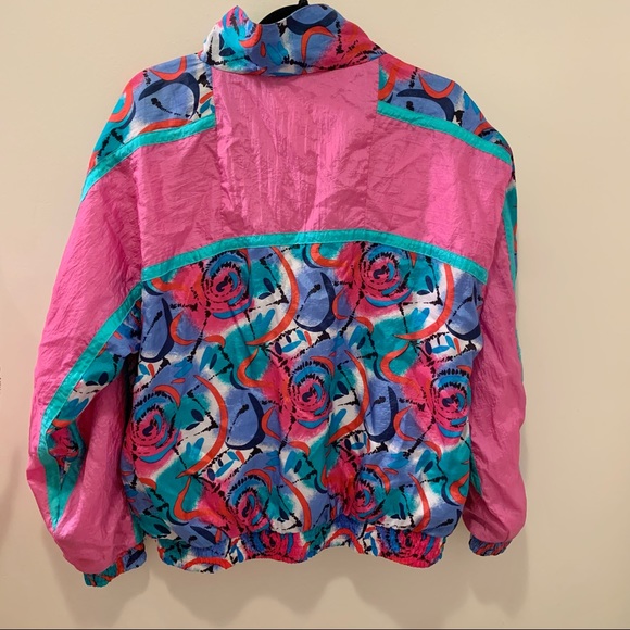 Funky 90s pink and Blue Windbreaker Shell Shock size Medium - Picture 2 of 5